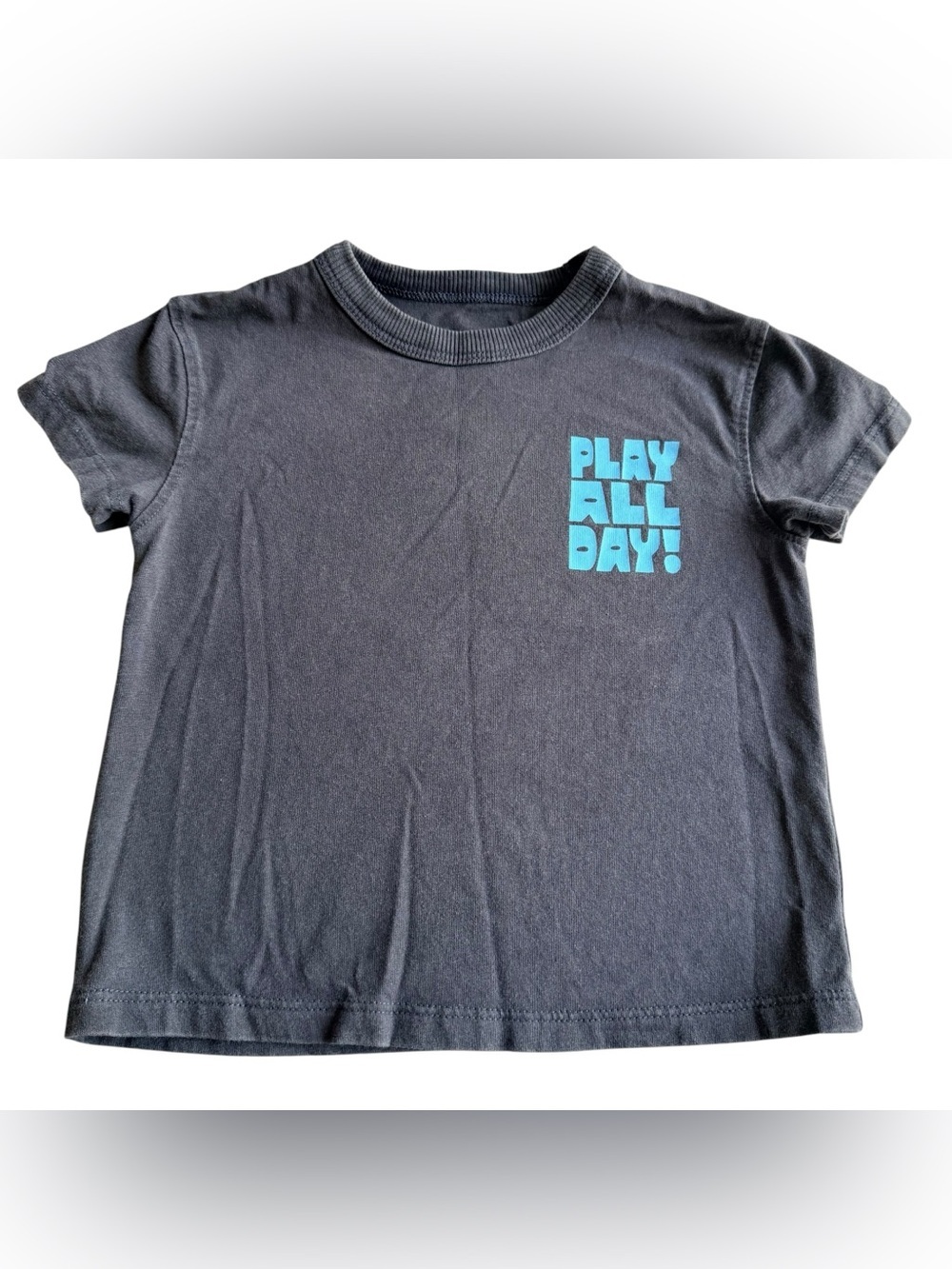 Kids "Play All Day!" Crew Neck Tee - Black/ Gray with Blue Print